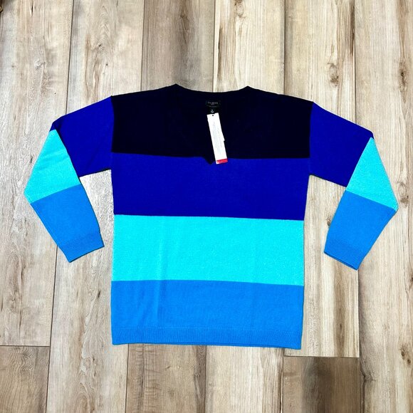 NEW | Talbots 100% Cashmere V-Neck Pullover Sweater Blue Tonal Stripes M Petite - Picture 6 of 11
